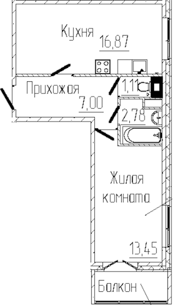 1-комнатная квартира 42.23 м², 5/8 эт., ЖК «SERTOLOVO PARK»